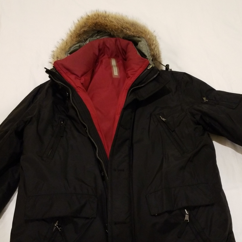 Andrew Marc fur hood down/nylon 2 piece jacket